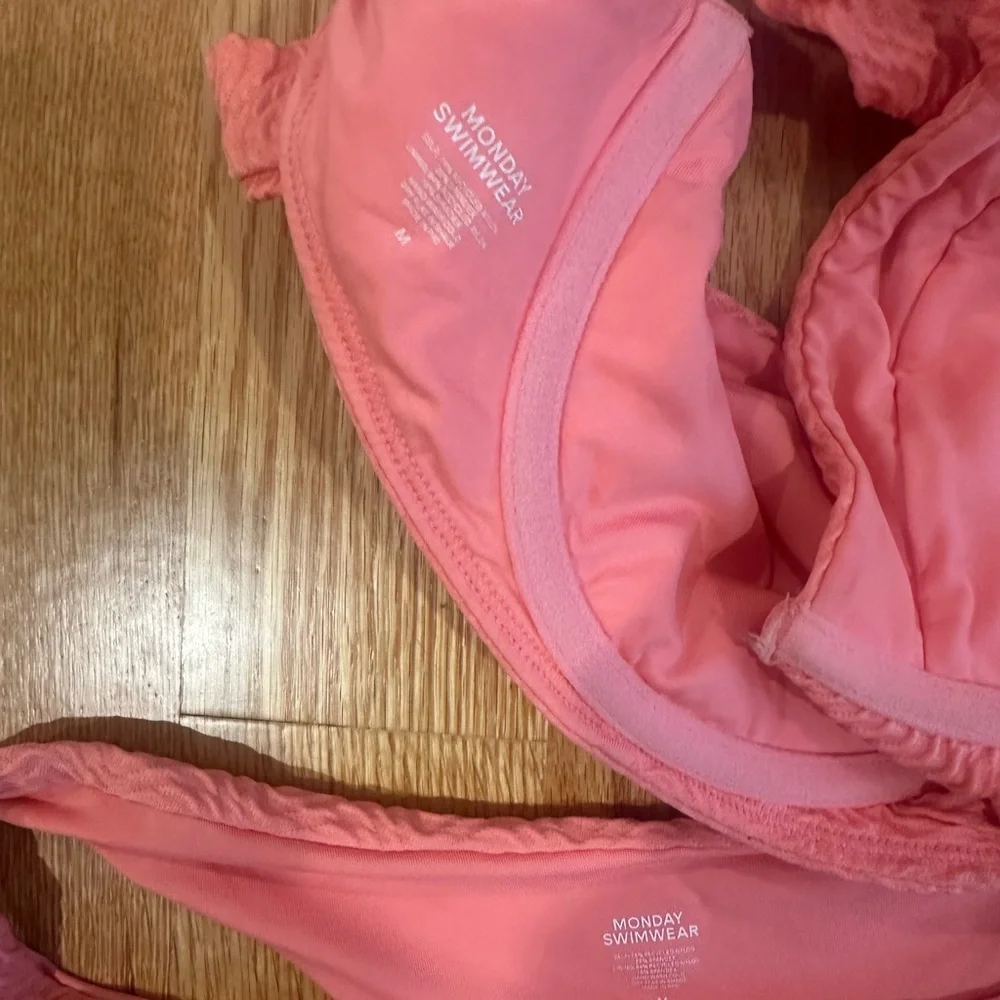 Monday Swimwear Coral Pink Textured Bikini Set